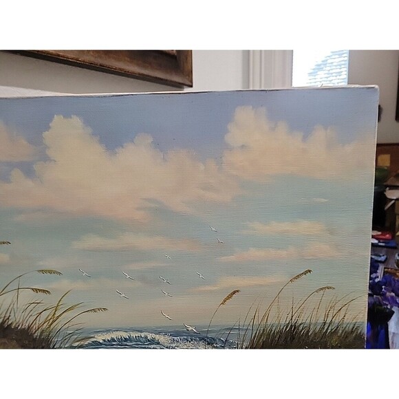 Vintage Original Oil Painting on canvas seascape by Marion Gray '77 Nederland Tx - Picture 7 of 12